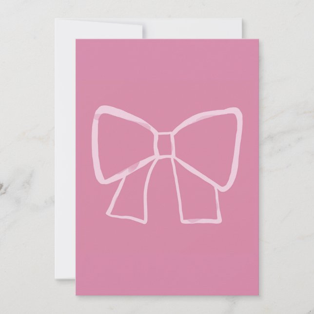 Invitación Bow rosa minimalista (Anverso)