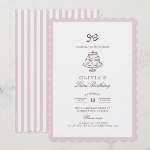 Invitación Bow rosa polvoriento, rosa rayado cumpleaños mar