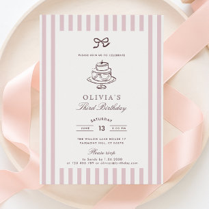 Invitación Bow rosa polvoriento, rosa rayado   cumpleaños mar