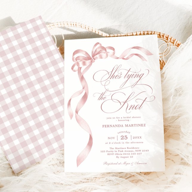 Invitación Bow rosa suave que está atando la ducha nupcial (Subido por el creador)
