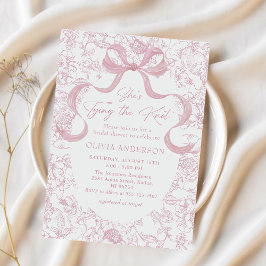 Invitación Bow rosa toile está atando la ducha nupcial