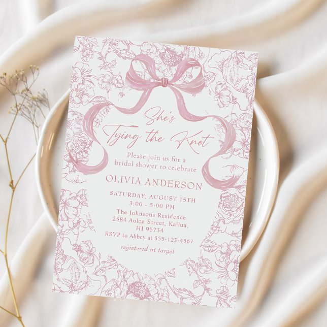 Invitación Bow rosa toile está atando la ducha nupcial (Subido por el creador)