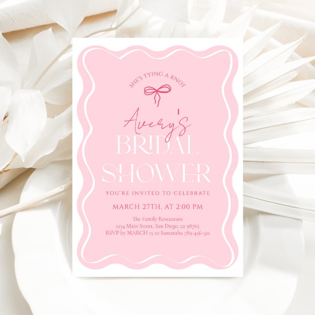 Invitación Bow Rosa Wavy Frame Moderno Ducha Bridal (Subido por el creador)