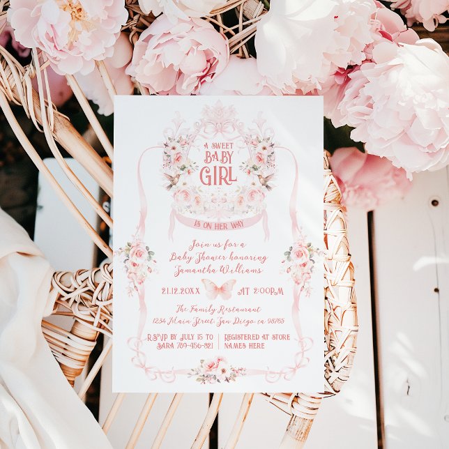 Invitación Bow rosa y ducha de bebé dulce floral Rubor (Subido por el creador)