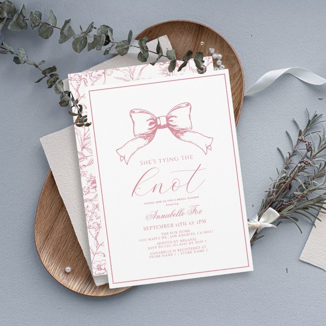 Invitación Bow rosado atando la ducha nupcial (Subido por el creador)