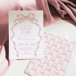 Invitación Bow rosado dibujado a mano Dulce Bebé ducha