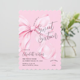 Invitación Bow Rosado Dulce Dieciséis Cumpleaños