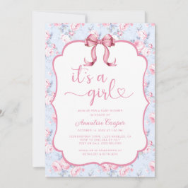 Invitación Bow rosado es un Baby Shower Chica