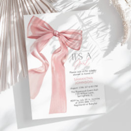 Invitación Bow rosado Es un Baby Shower Chica