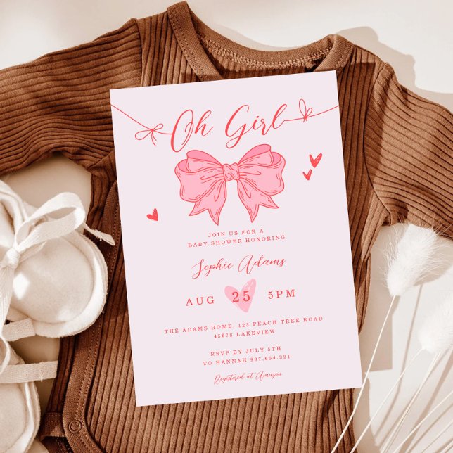 Invitación Bow rosado Es un Baby Shower Chica (Subido por el creador)