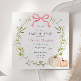 Invitación Bow rosado Es un Baby Shower de calabaza Chica