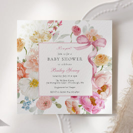 Invitación Bow rosado Es un Baby Shower de flores silvestres 