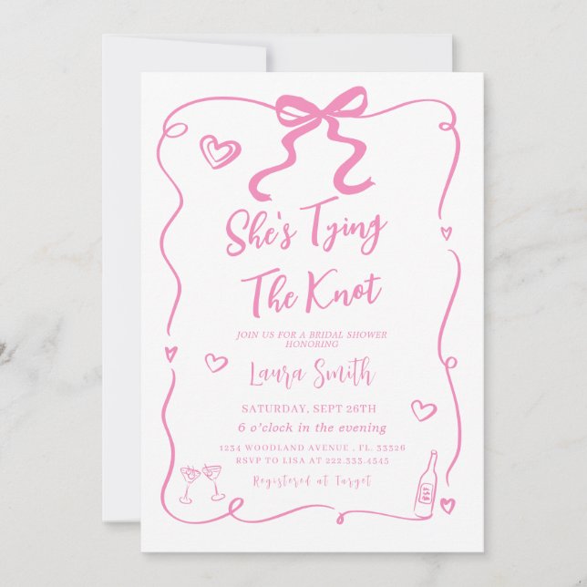 Invitación Bow rosado está atando la ducha nupcial (Anverso)