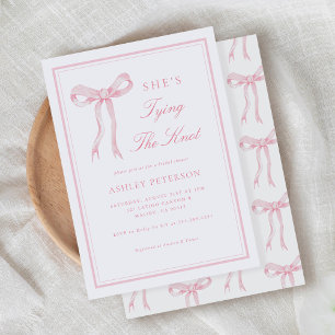 Invitación Bow rosado está atando la ducha nupcial