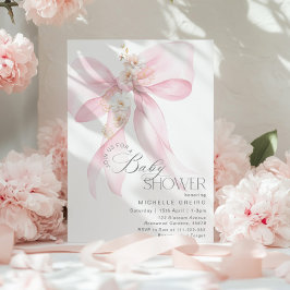 Invitación Bow Rosado Floral Bebé Shower