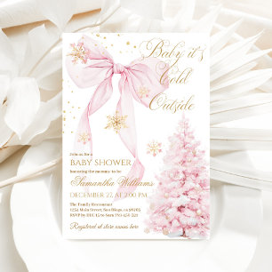 Invitación Bow rosado frío fuera de la ducha de bebé
