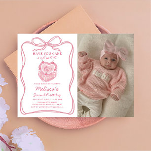 Invitación Bow Rosado Que Tomen Su Pastel Y Lo Coman Dos Años