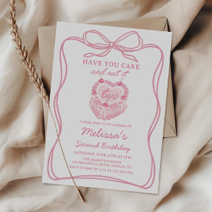 Invitación Bow Rosado Que Tomen Su Pastel Y Lo Coman Dos Años