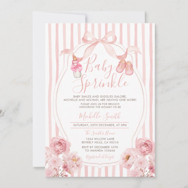 Invitación Bow Rubor Pink Baby Sprinkke Pumpkin Baby Shower (Anverso)