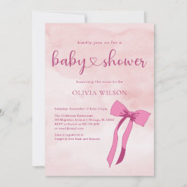 Invitación Bow Rubor Pink Watercolor Ribbon Baby Shower