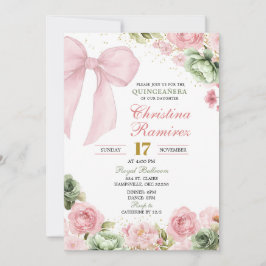 Invitación Bow Sage Coquette Floral Quinceanera
