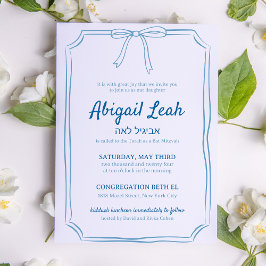 Invitación Bow Sencillo Elegante Diseño Bat Azul Moderno Mitz