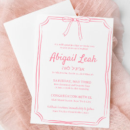 Invitación Bow Sencillo Elegante Diseño Girly Bat Rosa Mitzva