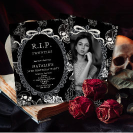 Invitación Bow Skull RIP 20s 30th Birthday Party Youth Photo