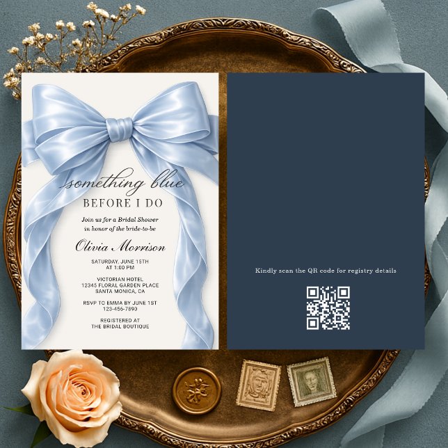 Invitación Bow Something Blue Before I Do QR Code Bridal (Subido por el creador)