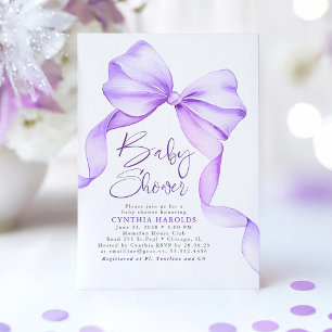 Invitación Bow suave morado elegante Baby Shower