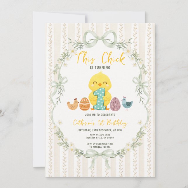 Invitación Bow This Chicks is turning ONE Easter Birthday (Anverso)