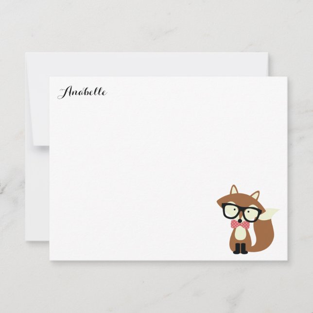 Invitación Bow Tie and Glasses Hipster Fox Gracias Notas (Anverso)