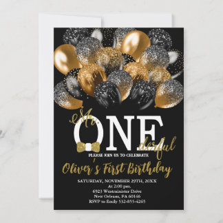 Invitación Bow Tie, Balloons 1er cumpleaños, Mr OneMaravillos