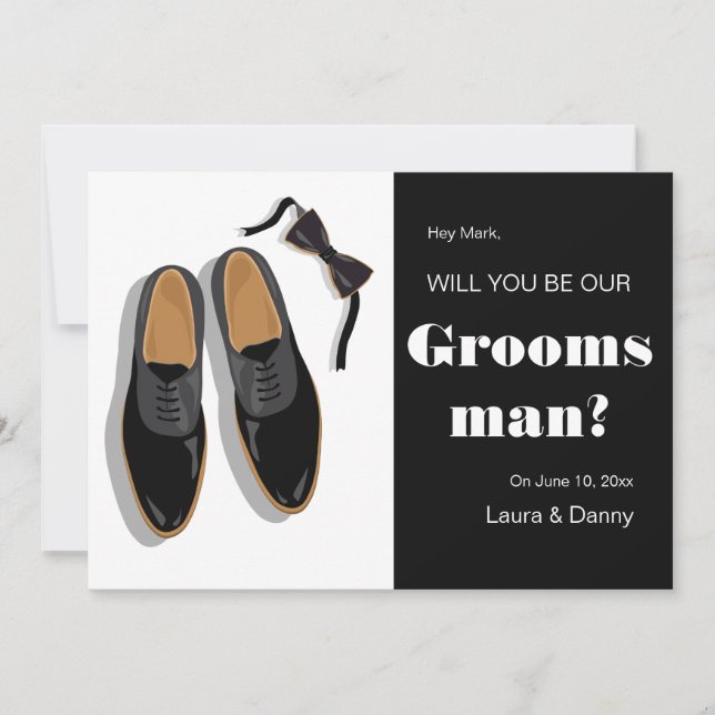 Invitación Bow Tie y Vestir zapatillas Groomsman Request (Anverso)
