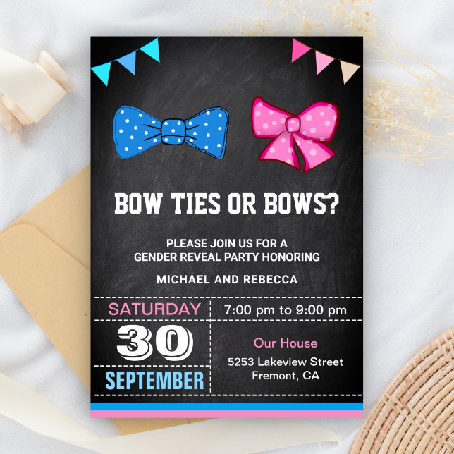 Invitación Bow Ties o Bows Fiesta de revelación de género (Subido por el creador)
