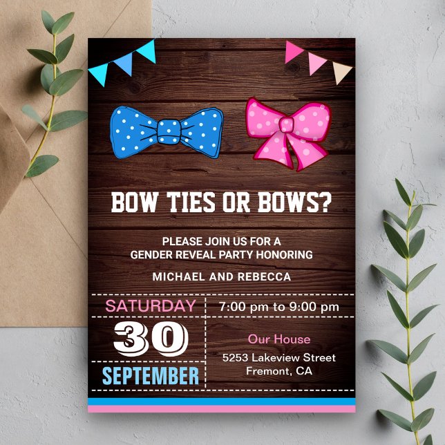 Invitación Bow Ties o Bows Fiesta de revelación de género (Subido por el creador)