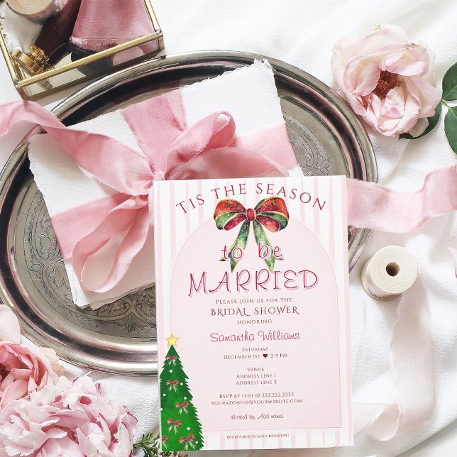 Invitación Bow Tis The Season To Be Married Bridal Shower (Bow Tis The Season To Be Married Festive Bridal Shower Wedding Rehearsal Dinner Engagement Invite)