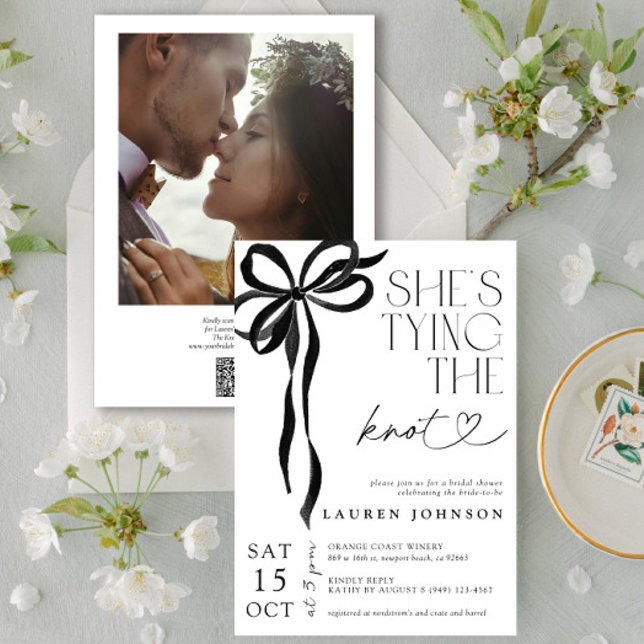 Invitación Bow Tying Knot Photo QR Bridal Shower (Subido por el creador)