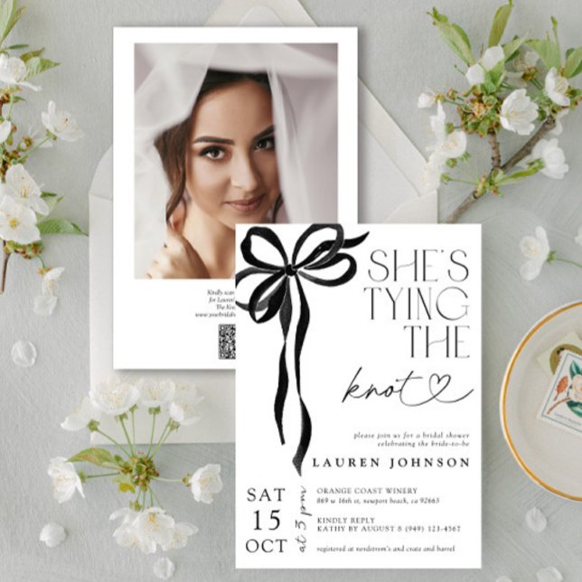 Invitación Bow Tying Knot QR Photo Bridal Shower (Subido por el creador)