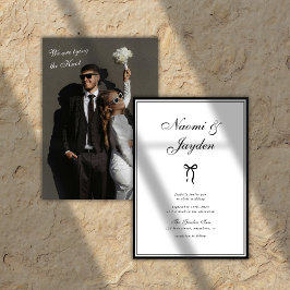 Invitación Bow Vintage Classic Black & White Photo Wedding