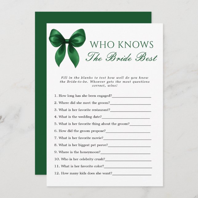 Invitación Bow Who Knows The Bride Best Bridal Shower Game (Anverso / Reverso)
