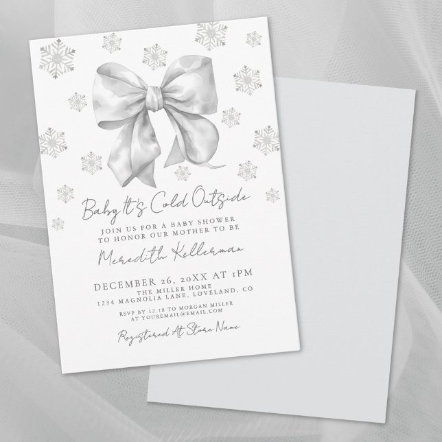 Invitación Bow Winter Baby Shower (Bow Winter Baby Shower Invitation)
