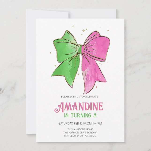 Invitación Bow Witches Girl Birthday Magical Party  (Anverso)