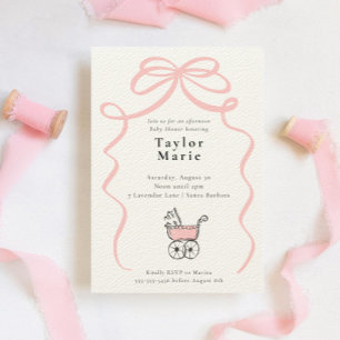 Invitación Bow y Carrito para bebés Baby Shower chica