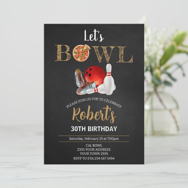 Invitación Bowling and Pizza Theme Birthday Party (Anverso de pie)