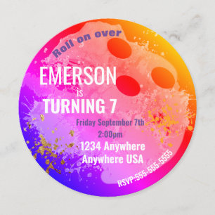 Invitación BOWLING BALL, boliche, cumpleaños de bolos Glow