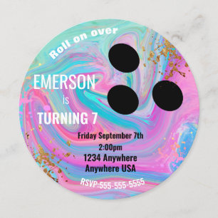 Invitación BOWLING BALL, boliche, fiesta de cumpleaños brilla