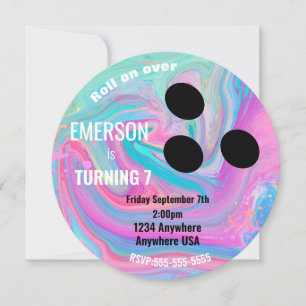 Invitación BOWLING BALL, boliche, fiesta de cumpleaños brilla