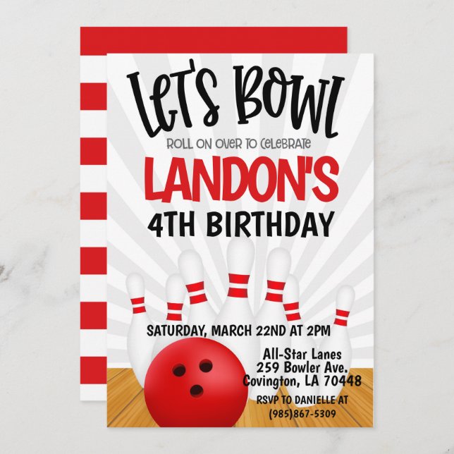 Invitación Bowling Birthday Party (Anverso / Reverso)
