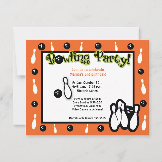 Invitación BOWLING BIRTHDAY PARTY Bowl Naranja (Anverso)